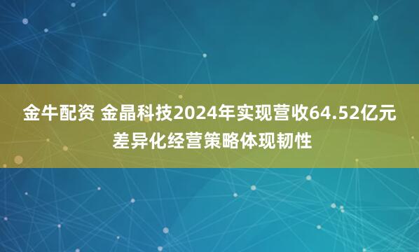 金牛配资 金晶科技2024年实现营收64.52亿元 差异化经营策略体现韧性